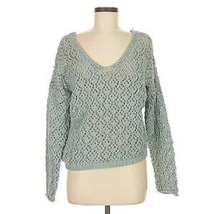 ARTELIER by Nicole Miller Sky Blue Scoop-Neck Open-Knit Long Sleeve Sweater S